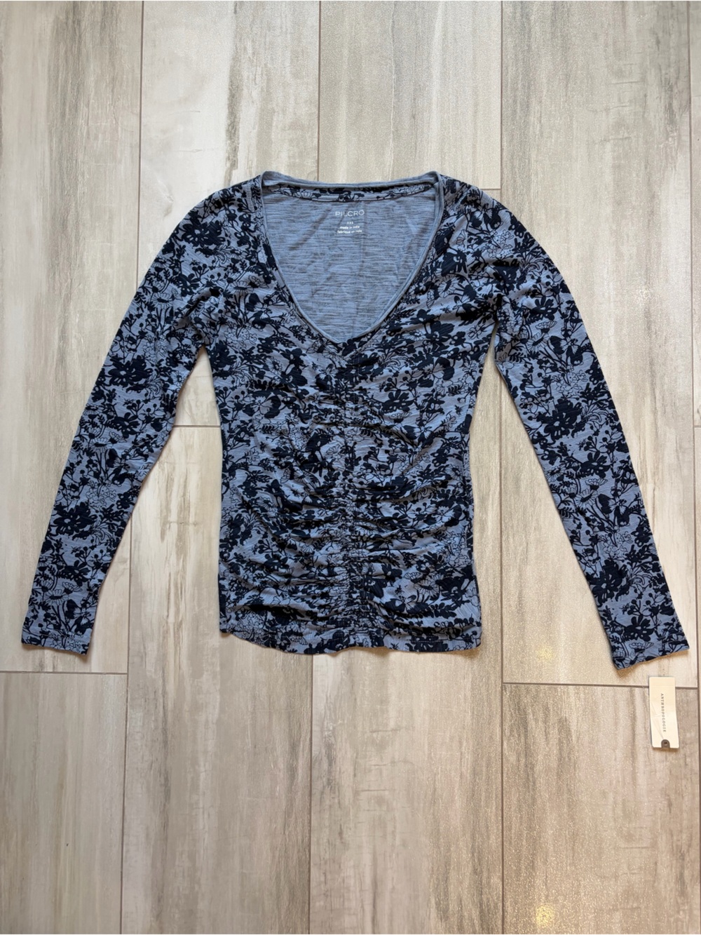 NWT Pilcro Anthropologie Floral Long Sleeve Cinched V-Neck Top Shirt Women’s XXS